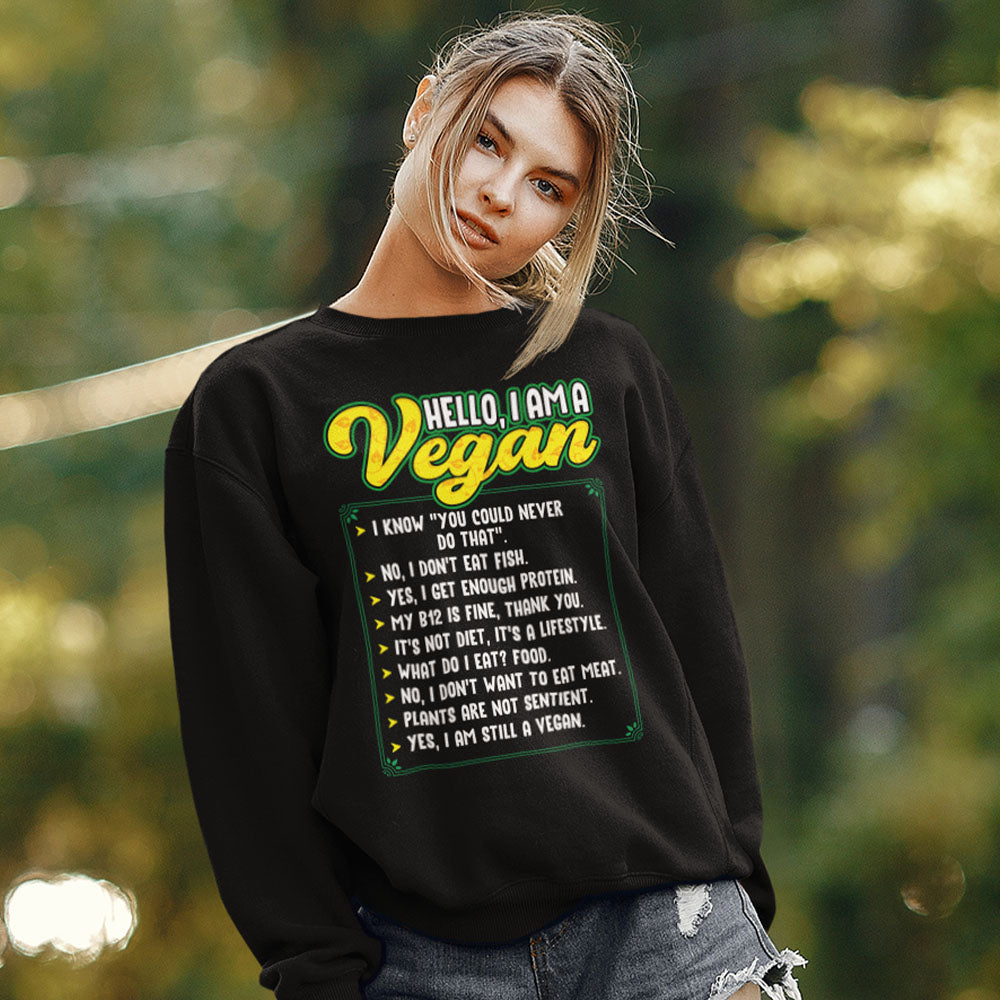 Hello I'm a Vegan | Black Crewneck