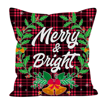 Merry and Bright Pillowcase - Christmas Cushion - Plaid Decorative Pillow - Christmas Decoration Pillow - Holiday Pillowcase - Christmas Gift