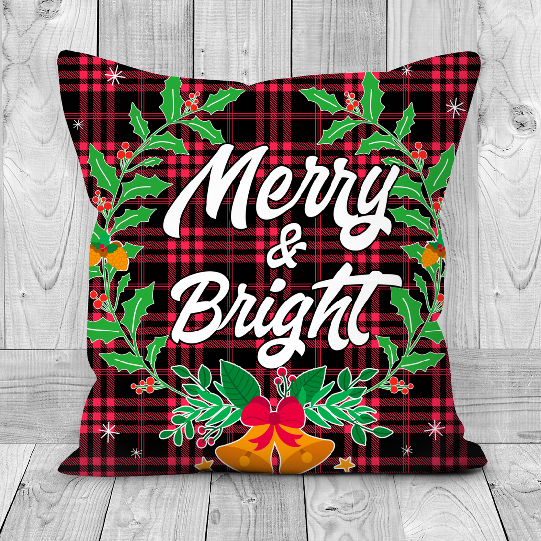 Merry and Bright Pillowcase - Christmas Cushion - Plaid Decorative Pillow - Christmas Decoration Pillow - Holiday Pillowcase - Christmas Gift