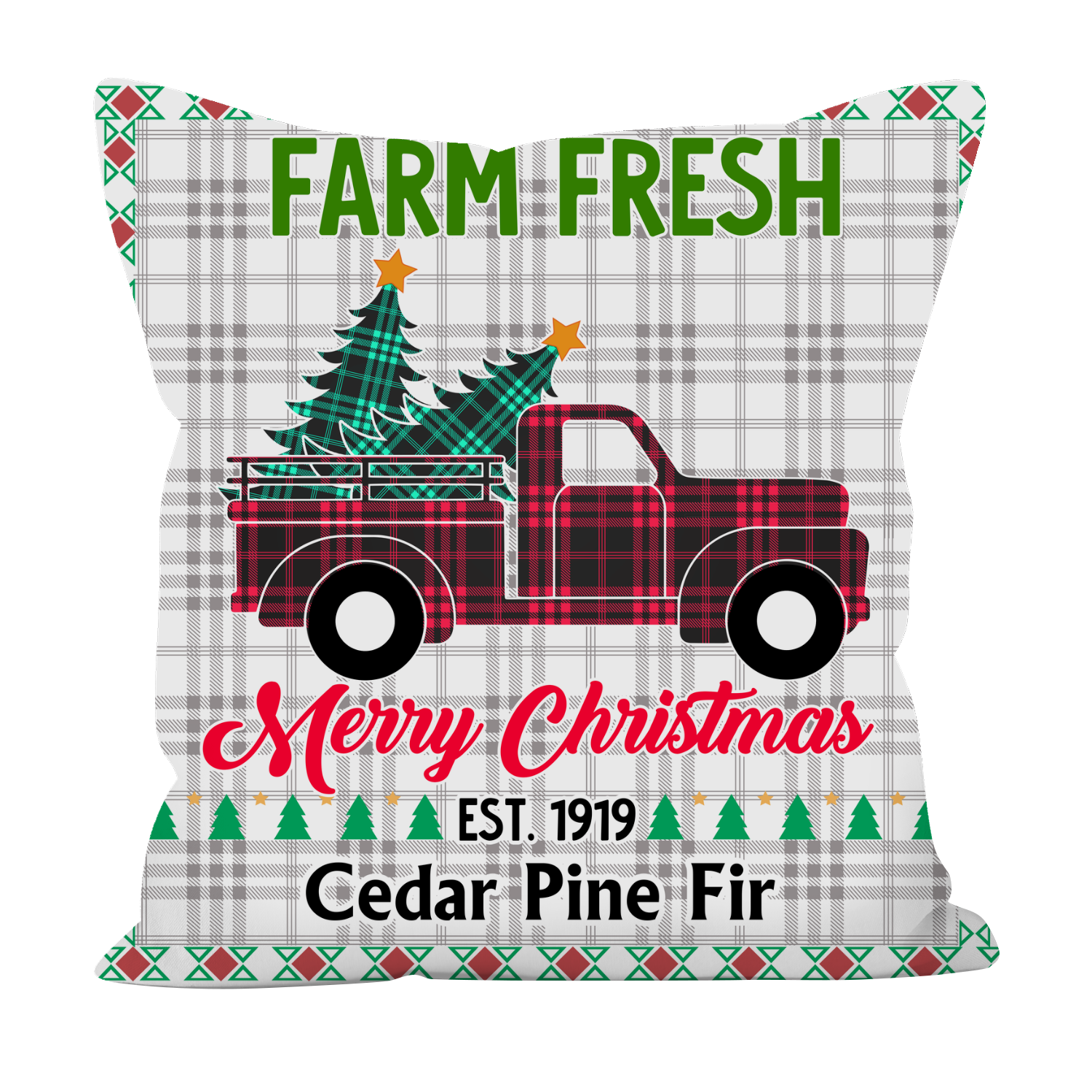 Farm Fresh Pillowcase - Christmas Truck Cushion - Plaid Decorative Pillow - Christmas Décor Pillow - Holiday Pillowcase - Christmas Gift