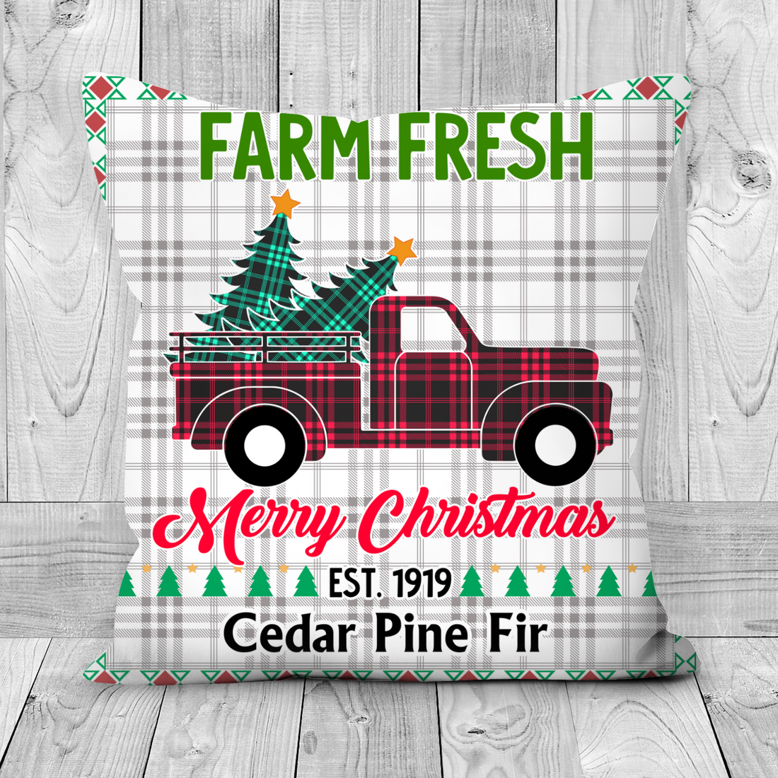 Farm Fresh Pillowcase - Christmas Truck Cushion - Plaid Decorative Pillow - Christmas Décor Pillow - Holiday Pillowcase - Christmas Gift