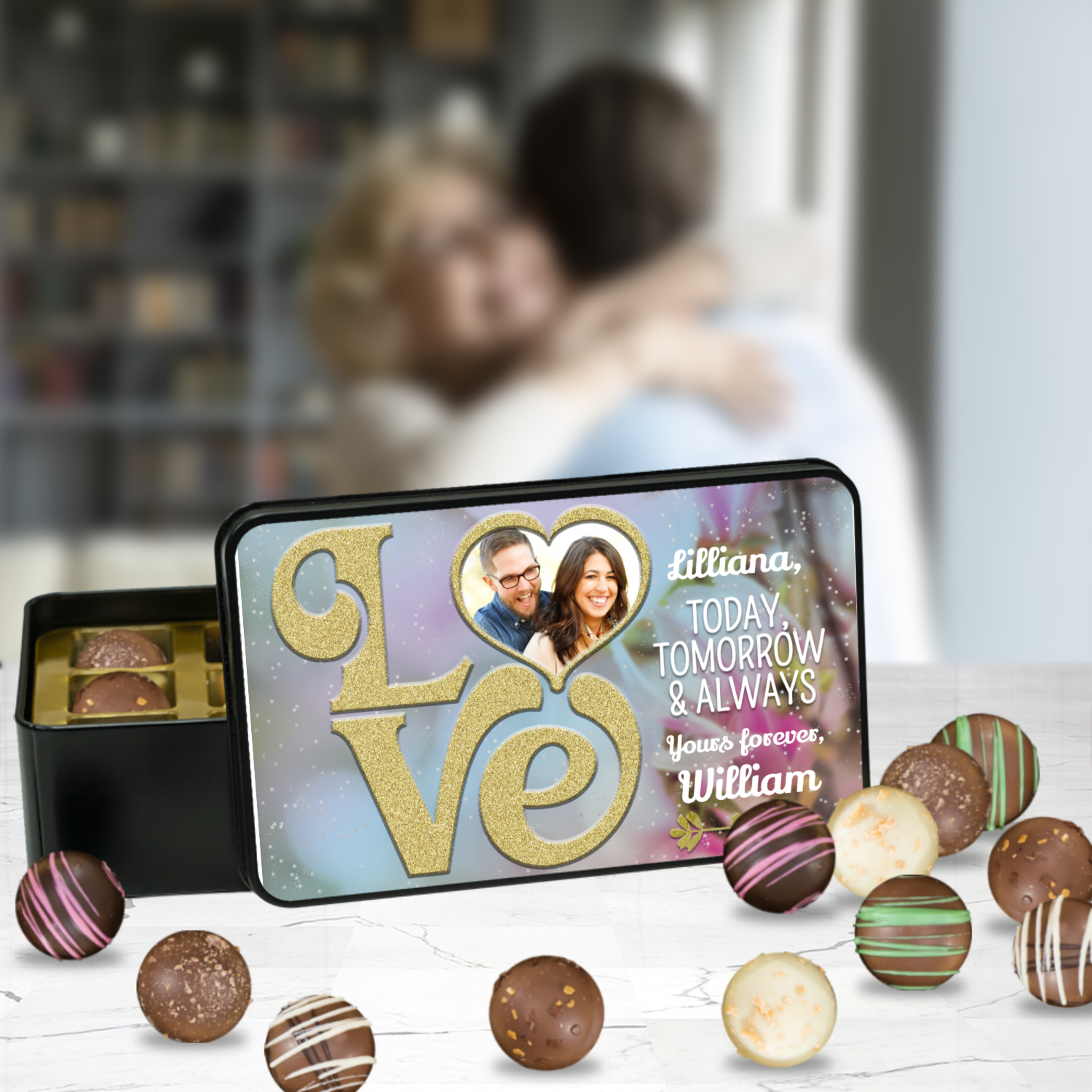 Personalized Love Chocolate Box - Handmade Chocolate Truffles - Chocolate gift for Wife - Chocolate gift for Girlfriend - Anniversary Gift