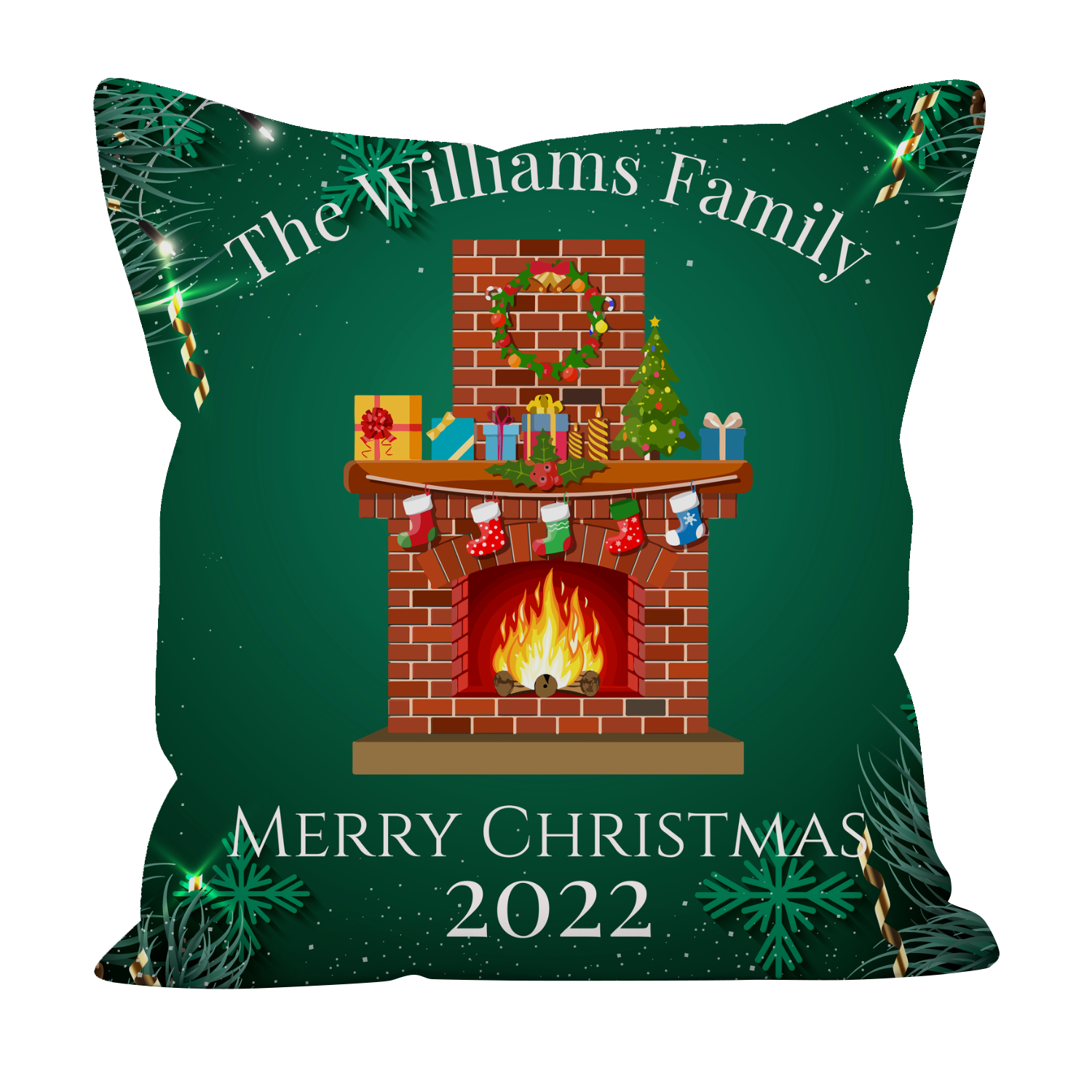 Personalized Christmas Fireplace Pillowcase - Christmas 2022 Cushion - Christmas Décor Pillow cover - Holiday Pillowcase - Christmas Gift