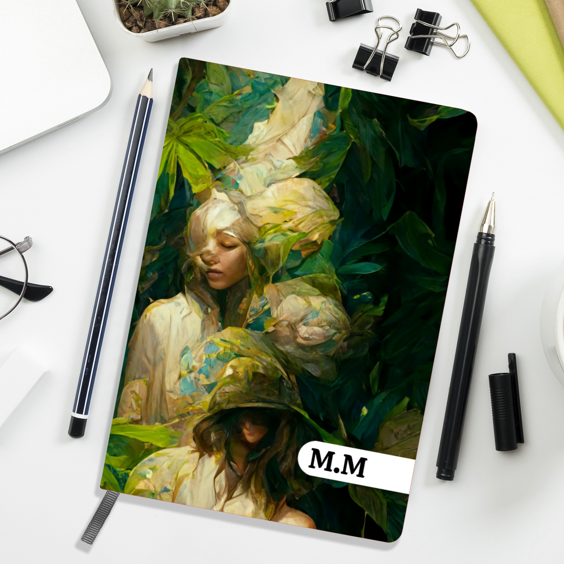 Green Cherubs - Personalized Monogram - A5 Notebook