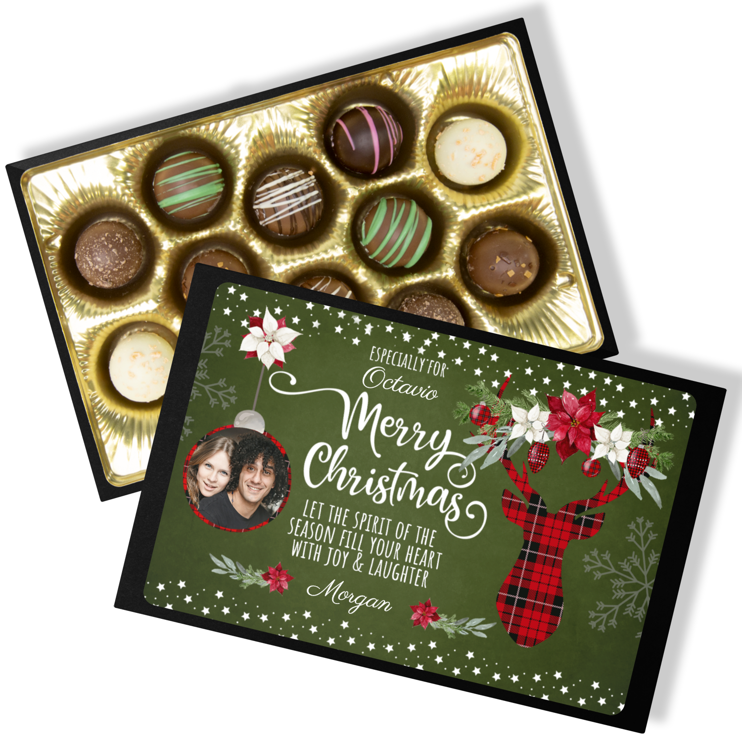 Personalized Plaid Merry Christmas Chocolate Box - Spirit of the Season Gift - Handmade Chocolate Truffles - Chocolate Christmas Gift