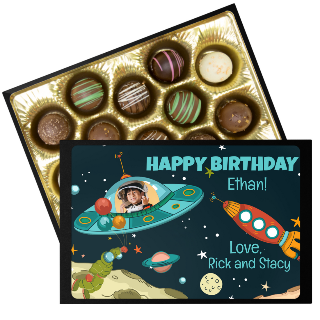 Personalized Birthday Chocolate Box - Outer Space Gift - Handmade Chocolate Truffles - Birthday Gift for Boys - Chocolate Birthday Gift