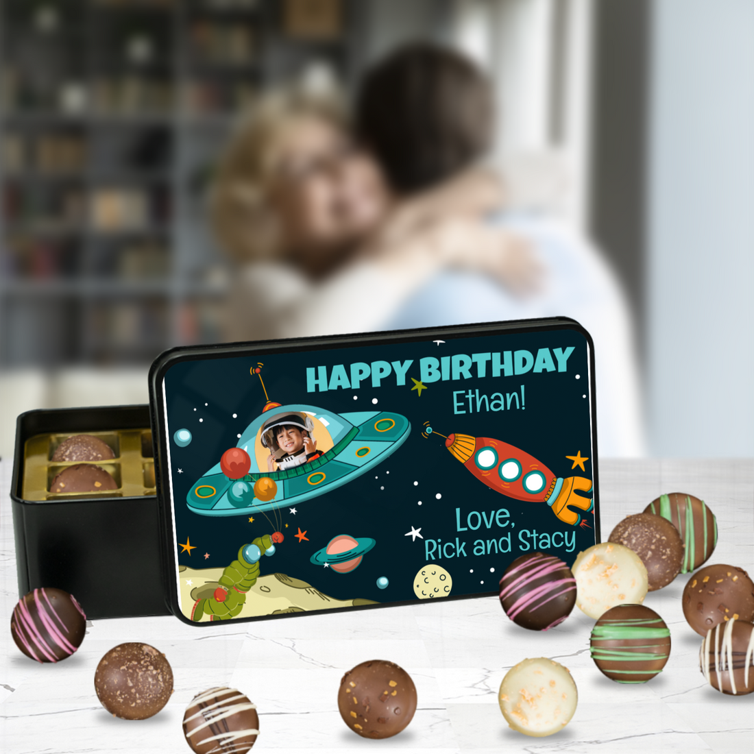 Personalized Birthday Chocolate Box - Outer Space Gift - Handmade Chocolate Truffles - Birthday Gift for Boys - Chocolate Birthday Gift