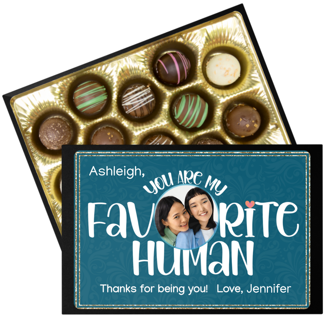 Personalized Favorite Human Chocolate Box - Handmade Chocolate Truffles - Thank You Gift for Friends - Customized Chocolate Gift