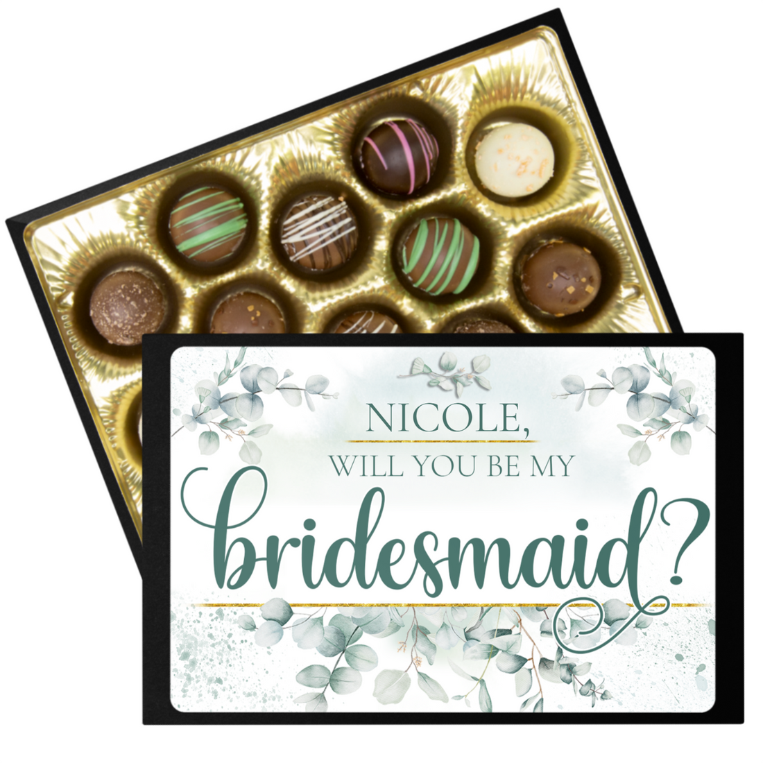 Personalized Will You Be My Bridesmaid Chocolate Box - Handmade Chocolate Truffles - Gift for Bridesmaid - Customized Chocolate Gift