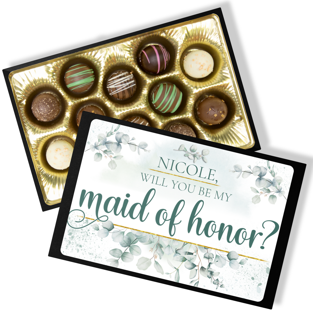 Personalized Will You Be My Maid of Honor Chocolate Box - Handmade Chocolate Truffles - Gift for Maid of Honor - Customized Chocolate Gift